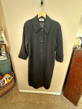 Mayfair Womens Black 100% Cashmere Full-Length Coat Button-Up USA Vintage